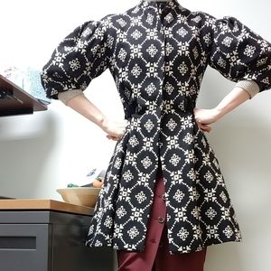 Geometric wool jacket w puff sleeves